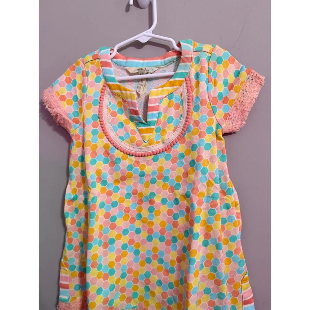 Matilda Jane‎ Girls Honeycomb Print Fringe Pink Yellow Aqua Orange swim coverup